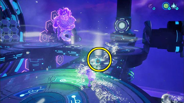 Go a bit further along the projection path and place the speed sphere in the slot from the picture - it is located between one of the fans and the crusher - Ratchet & Clank Rift Apart: Clank, Blizar Prime - puzzle guide, list - The riddles of Clank and Kit - Ratchet & Clank Rift Apart Guide