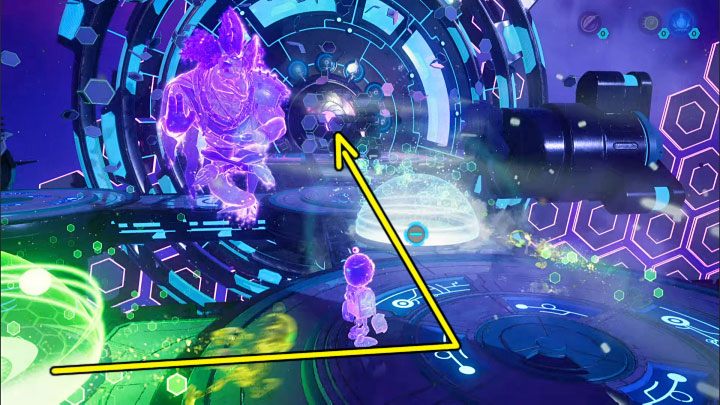 Once all the spheres are placed correctly, the clones will smash the wall blocking the path leading to the meta-terminal and then they will unlock the exit after hitting it for a while - Ratchet & Clank Rift Apart: Clank, Blizar Prime - puzzle guide, list - The riddles of Clank and Kit - Ratchet & Clank Rift Apart Guide