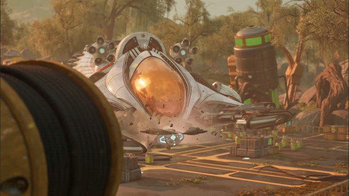 A successful hit on the flight stabilizer will lead to a cutscene featuring the emergency landing of the Seekerpede - Ratchet & Clank Rift Apart: Seekerpede, Sargasso - how to beat the boss? - Bosses - Ratchet & Clank Rift Apart Guide