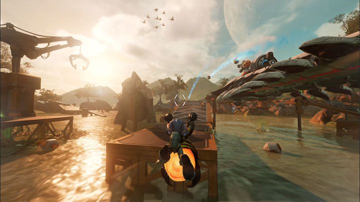 During the chase, ride the two ramps with the afterburner on and after a long flight, land on the back of the boss again - Ratchet & Clank Rift Apart: Seekerpede, Sargasso - how to beat the boss? - Bosses - Ratchet & Clank Rift Apart Guide