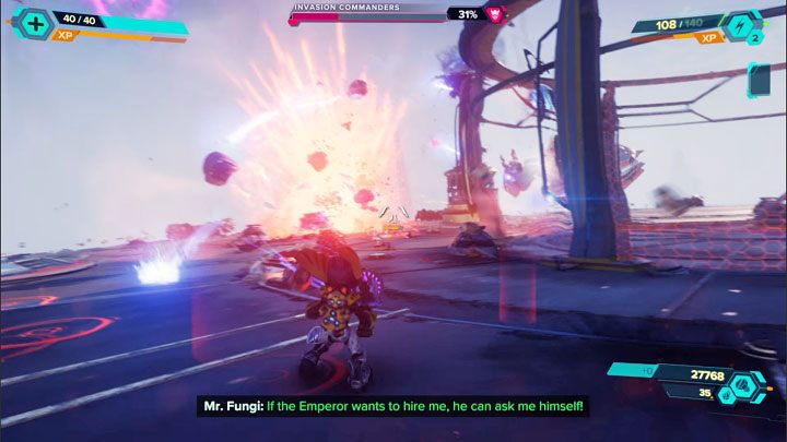 Once one of the commanders dies on the battlefield, the battle will become much easier, as you will only have one main enemy to attack - Ratchet & Clank Rift Apart: Invasion Commanders, Savali - how to defeat? - Bosses - Ratchet & Clank Rift Apart Guide