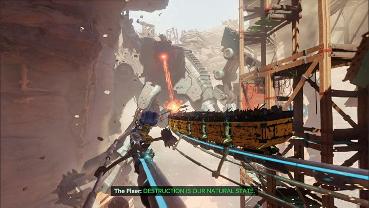 In one of the following areas, the Fixer will launch a laser attack that targets the left rail - Ratchet & Clank Rift Apart: Run away from Fixer - walkthrough - Torren IV - Ratchet & Clank Rift Apart Guide