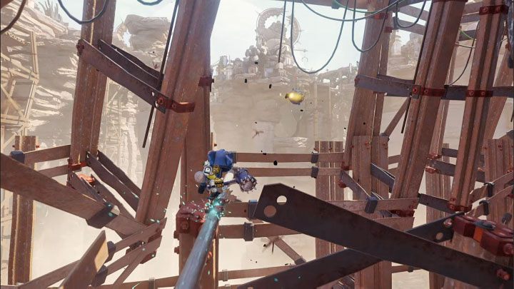 After sliding down the crooked shelf, you will find yourself on another rail - Ratchet & Clank Rift Apart: Run away from Fixer - walkthrough - Torren IV - Ratchet & Clank Rift Apart Guide