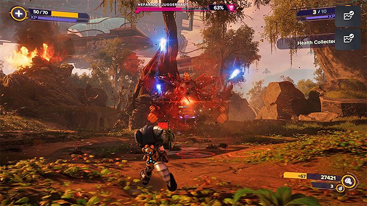 You will be prevented from reaching Seekerpede by a mini-boss - Nefarious Juggernaut - Ratchet & Clank Rift Apart: Protecting Morts and freeing Seekerpede - walkthrough - Return to Sargasso - Ratchet & Clank Rift Apart Guide