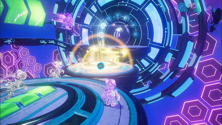 Since you haven't moved the electric sphere, the rest of the puzzle should be completed automatically - the projections will move along the cable and start hitting the meta-terminal, unlocking the exit - Ratchet & Clank Rift Apart: Protecting Morts and freeing Seekerpede - walkthrough - Return to Sargasso - Ratchet & Clank Rift Apart Guide