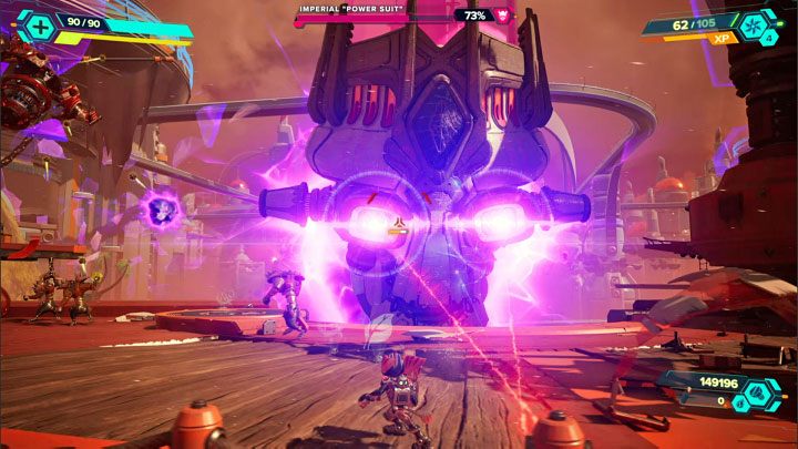 Focus on attacking any eye of the Imperial Machine - Ratchet & Clank Rift Apart: Begin the finale and defeat the final boss - walkthrough - Final confrontation - Ratchet & Clank Rift Apart Guide