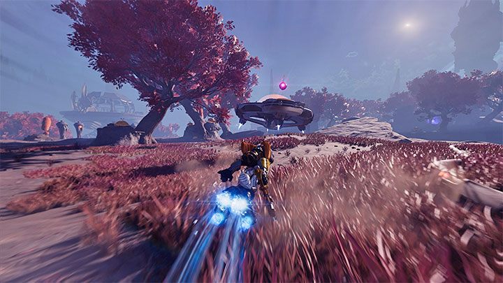 During the UFO chase, use Hoverboot by holding down R1 - Escaping UFO - how to stop it? - FAQ - Ratchet & Clank Rift Apart Guide