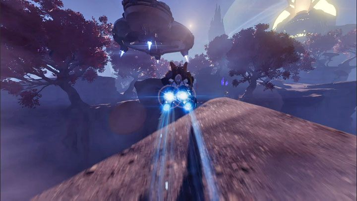 During the chase, look for ramps that you can use to slide over and blast into the air at high speed - Escaping UFO - how to stop it? - FAQ - Ratchet & Clank Rift Apart Guide