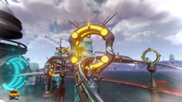 And heres the Gold Bolt on the rails. - Ratchet & Clank: Planet Kalebo 3 - Walkthrough - Walkthrough - Ratchet and Clank Game Guide & Walkthrough