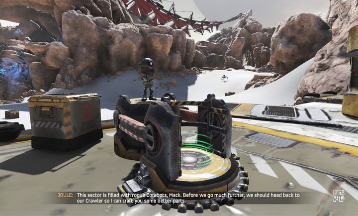 Violet will activate the transport cell after leaving the Pylon. - Mission 4: Whispers in the Sand | Walkthrough - Walkthrough - ReCore Game Guide