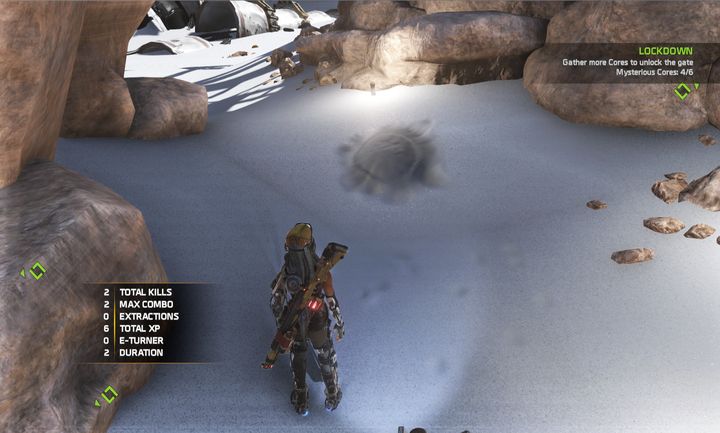 Location of the nearest prismatic core. - Mission 4: Whispers in the Sand | Walkthrough - Walkthrough - ReCore Game Guide