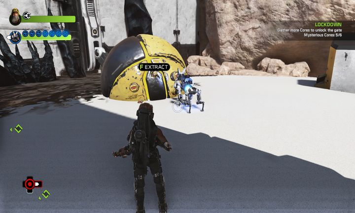 You will be attacked by a number of enemies simultaneously when attempting to remove the core! - Mission 4: Whispers in the Sand | Walkthrough - Walkthrough - ReCore Game Guide