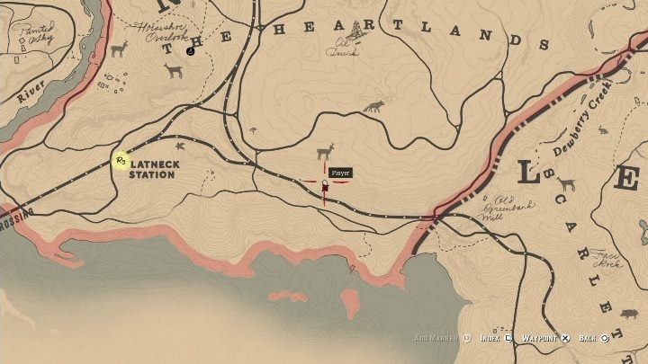 The first bone can be found west of Latneck Station, right next to the railway tracks - Red Dead Redemption 2: Dinosaur Bones - where to find all of them? Maps - Red Dead Redemption 2: Dinosaur bones and Rock Carvings - Red Dead Redemption 2 Guide
