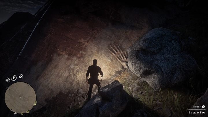 They are between the rocks (see the picture above) - Red Dead Redemption 2: Dinosaur Bones - where to find all of them? Maps - Red Dead Redemption 2: Dinosaur bones and Rock Carvings - Red Dead Redemption 2 Guide