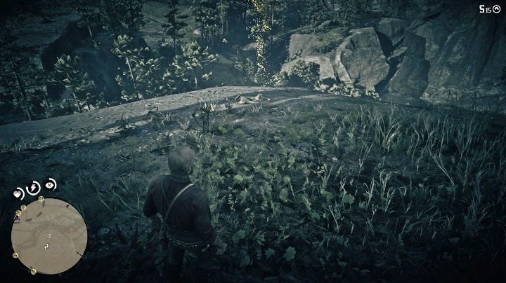 The bone is located on the hillside, near the cliff - Red Dead Redemption 2: Dinosaur Bones - where to find all of them? Maps - Red Dead Redemption 2: Dinosaur bones and Rock Carvings - Red Dead Redemption 2 Guide