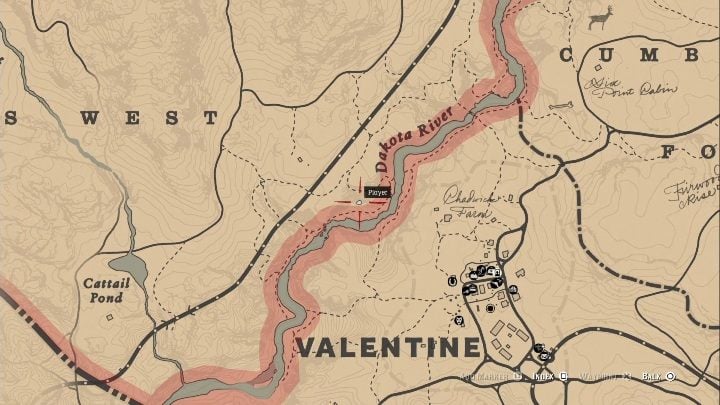 This bone is located north from Valentine, near Dakota River - Red Dead Redemption 2: Dinosaur Bones - where to find all of them? Maps - Red Dead Redemption 2: Dinosaur bones and Rock Carvings - Red Dead Redemption 2 Guide