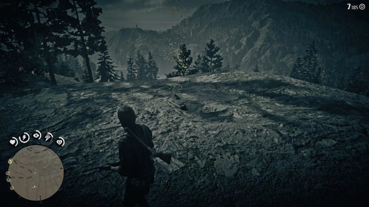 The bone are on the mountains slope, before the cliff - Red Dead Redemption 2: Dinosaur Bones - where to find all of them? Maps - Red Dead Redemption 2: Dinosaur bones and Rock Carvings - Red Dead Redemption 2 Guide