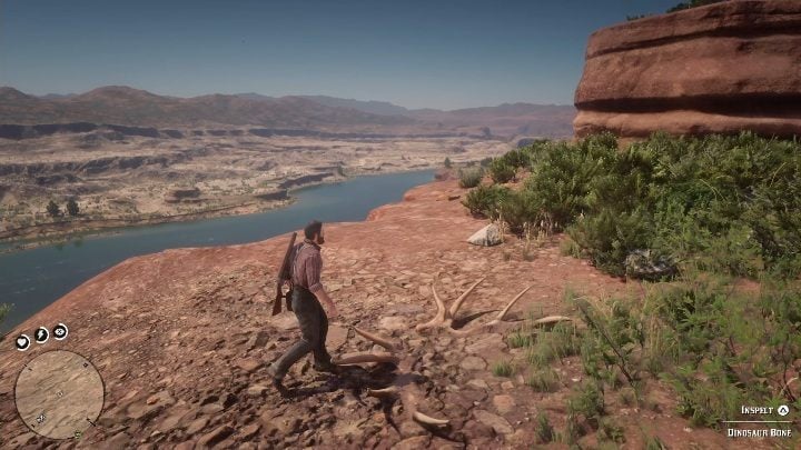 The bone is on the hillside, right next to the cliff - Red Dead Redemption 2: Dinosaur Bones - where to find all of them? Maps - Red Dead Redemption 2: Dinosaur bones and Rock Carvings - Red Dead Redemption 2 Guide