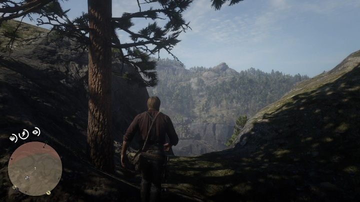 After climbing the mountain, you have to descend slowly and carefully on a rock ledge - Red Dead Redemption 2: Rock carvings - where to find all of them? Maps - Red Dead Redemption 2: Dinosaur bones and Rock Carvings - Red Dead Redemption 2 Guide