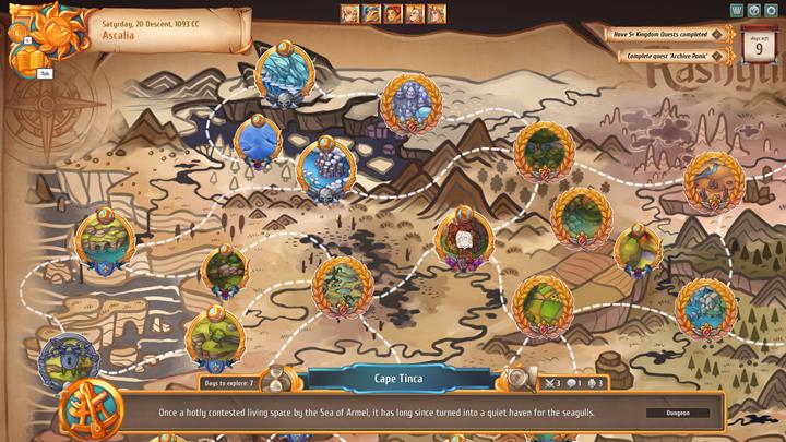 Hovering the cursor over a location will allow you to see how many days does it require to explore it. - Game-time passage and available actions - Gameplay Basics - Regalia: Of Man and Monarchs Game Guide