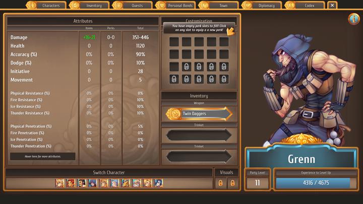 Grenn is a typical rogue that remains in shadows and deals deadly damage from there - The best combat party members and skills | Dungeons and combat - Dungeons and combat - Regalia: Of Man and Monarchs Game Guide