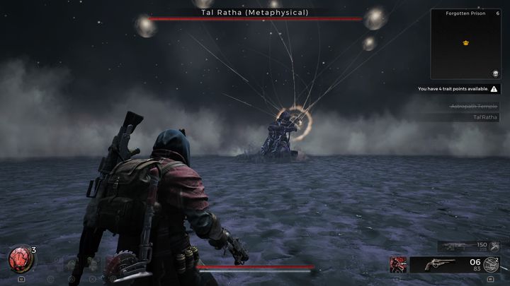 Upon entering the arena and initiating the encounter, focus on firing at the boss's head, as this is his weak point - Remnant 2: How to beat Tal Ratha (Metaphysical)? - Nerud - Remnant 2 Guide