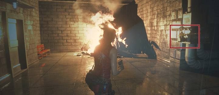 Now go back up, near the burning helicopter - Obtaining the key card; Escaping the station | Police station in Resident Evil 2 - Claires path - Resident Evil 2 Guide
