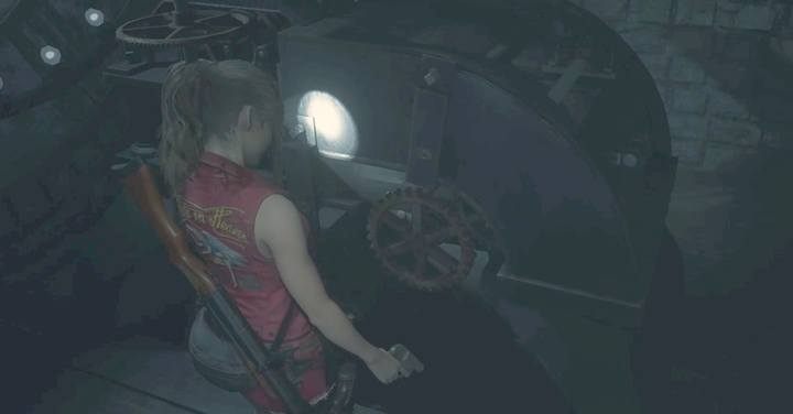 Take the large gear with you and go upstairs - Obtaining the key card; Escaping the station | Police station in Resident Evil 2 - Claires path - Resident Evil 2 Guide