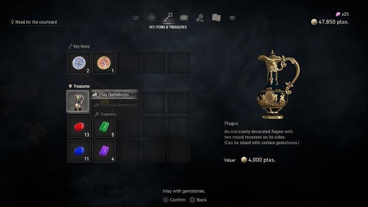 You will find the treasure combining menu by opening the inventory or map, and then going to the key items and treasures tab - Resident Evil 4 Remake: Combining treasures - Basics - Resident Evil 4 Remake Guide