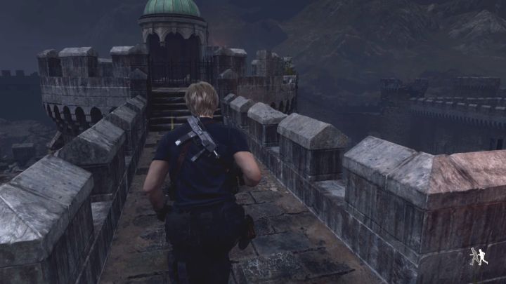 Turn 180 degrees and run straight towards the round part of the upper walls (there is a cannon here, which you will use later) - Resident Evil 4 Remake: How to destroy the catapults? - Campaign - Resident Evil 4 Remake Guide