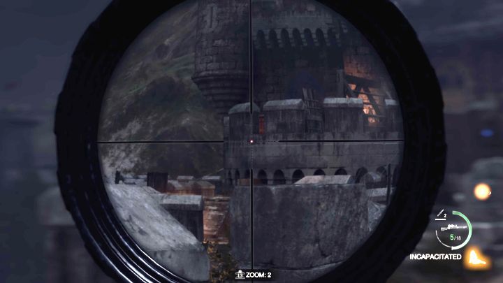 Turn 180 degrees again and take out a weapon with a scope - Resident Evil 4 Remake: How to destroy the catapults? - Campaign - Resident Evil 4 Remake Guide