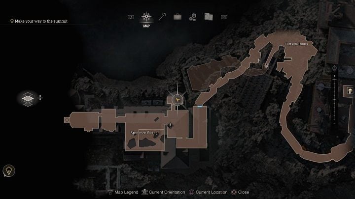 After crossing Cliffside Ruins in Chapter 15, you will find yourself in Specimen Storage, a warehouse with many black bags hanging from the ceiling - Resident Evil 4 Remake: Clockwork Castellans - Secrets - Resident Evil 4 Remake Guide