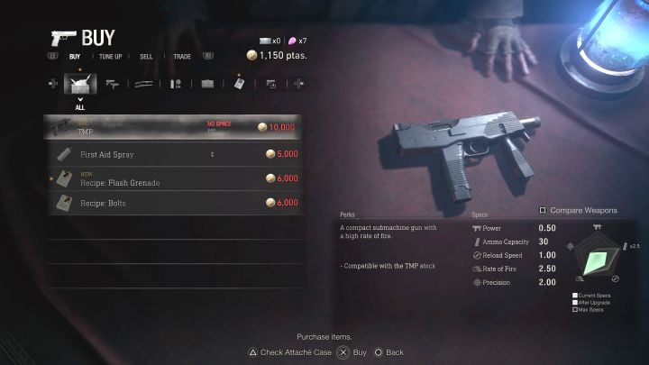 The submachine gun is available for purchase from the merchant starting from chapter 3 - Resident Evil 4 Remake: List of all weapons - Basics - Resident Evil 4 Remake Guide