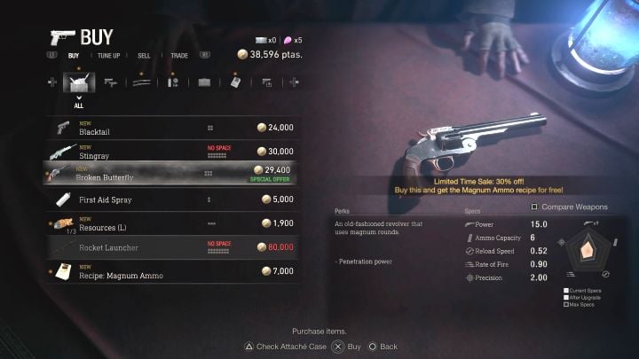 The revolver is available for purchase from the merchant starting from chapter 7, which is when you reach Castle - Resident Evil 4 Remake: List of all weapons - Basics - Resident Evil 4 Remake Guide