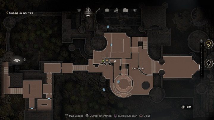 The fifth medallion is located very far and high up, right in the northern part of Castle Gate - Resident Evil 4 Remake: Destroy the Blue Medallions 3 - Blue Medallions - Resident Evil 4 Remake Guide