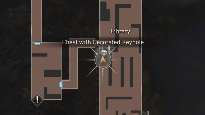 The first chest is in the western part of Library - Resident Evil 4 Remake: Chest with Decorated Keyhole map - Secrets - Resident Evil 4 Remake Guide