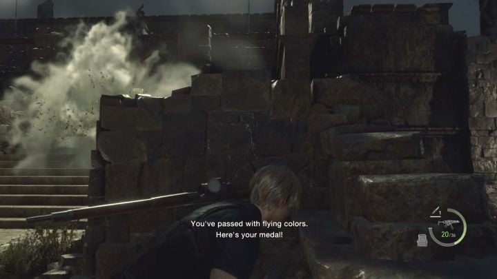 Do not rush to reach the passage below the boss, because Krauser will throw grenades - Resident Evil 4 Remake: How to defeat Jack Krauser again (Chapter 14)? - Bosses - Resident Evil 4 Remake Guide