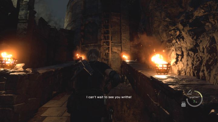 Travel through the catacombs and reach a ladder - Resident Evil 4 Remake: How to defeat Jack Krauser again (Chapter 14)? - Bosses - Resident Evil 4 Remake Guide