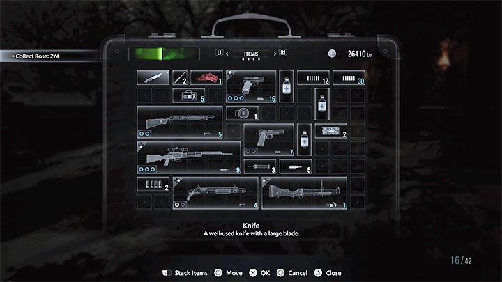 In Resident Evil Village, filling up your inventory comes easy, even despite the fact that Key Items and Treasures are stored in separate tabs and don't use up space in the main inventory window - Resident Evil Village: Beginners Guide - Basics - Resident Evil Village Guide