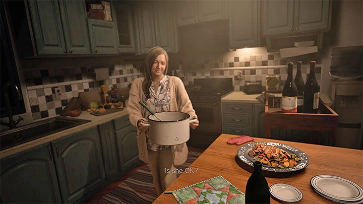 In order to complete the prologue, you must return to the first floor and talk to Mia, she's in the kitchen - Resident Evil Village: Prologue - Ethan, Mia and Rose – walkthrough, solution - Prologue - Resident Evil Village Guide