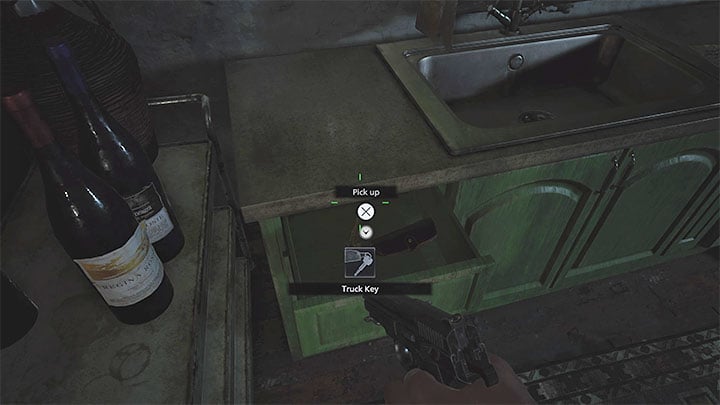 The new quest objective is to get out of the garage of the burning building - Resident Evil Village: Luizas House - walkthrough - Village - 1st visit - Resident Evil Village Guide