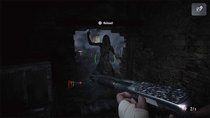 Stay near the shutter, wait for the vampire to appear, and keep attacking her - Resident Evil Village: Exploring the Castle Chambers - walkthrough, solution - Dimitrescu Castle - Resident Evil Village Guide