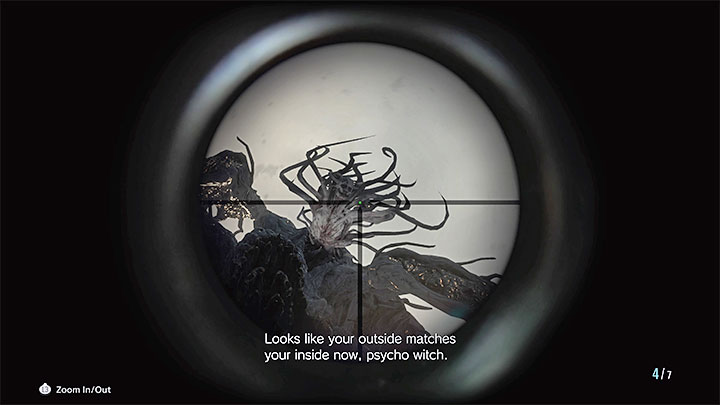 When attacking the big monster, always aim for the mutant Lady Dimitrescu "sticking out" of it - Resident Evil Village: Escape from the castle/Tower of Worship - walkthrough - Dimitrescu Castle - Resident Evil Village Guide