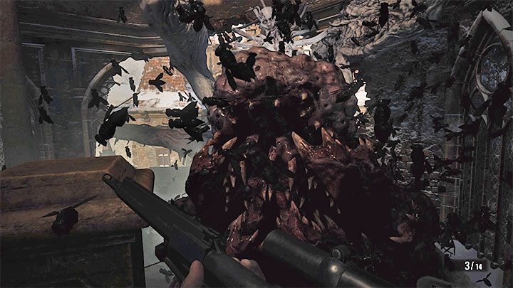 The boss will eventually return to the balconies of the tower and you must repeat the steps described earlier - shoot at Lady Dimitrescu and retreat before the monster begins its forward throw/charge - Resident Evil Village: Escape from the castle/Tower of Worship - walkthrough - Dimitrescu Castle - Resident Evil Village Guide