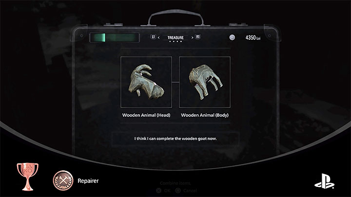 Combining the two treasures into the Wooden Goat will unlock the trophy - Resident Evil Village: Repairer - trophy/achievement, how to get it? - Appendix - Resident Evil Village Guide