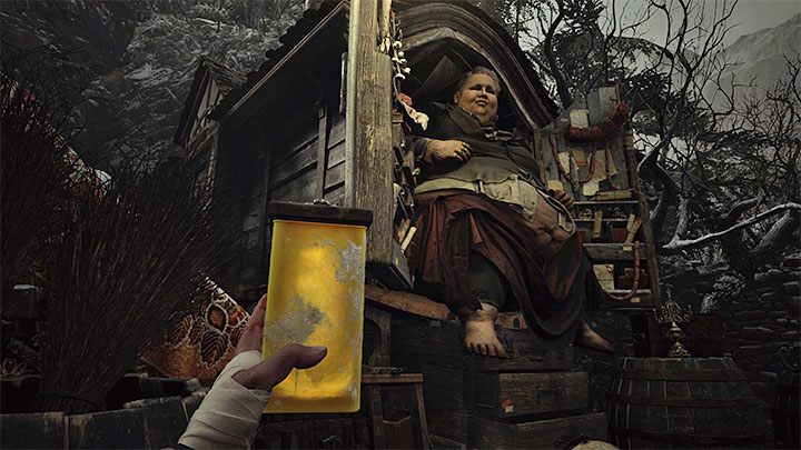 Duke, the trader, has set up next to the altar - watch a cut-scene - Resident Evil Village: Reaching the Altar - walkthrough - Village - 2nd visit - Resident Evil Village Guide