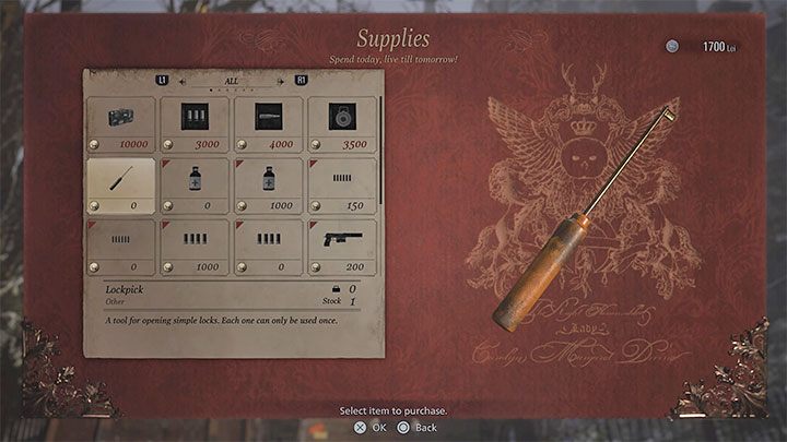 The firs lockpick is in Duke's possession, who is a mobile trader that appears throughout the game - Resident Evil Village: Lockpicks - how to acquire and use them? - FAQ - Resident Evil Village Guide