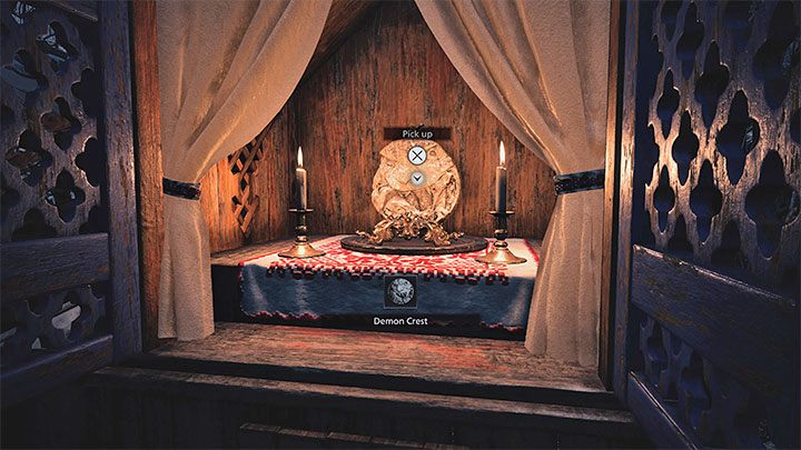 To obtain the Demon Crest, you must advance further in the main storyline - Resident Evil Village: Opening of the gate to the castle - Demon Crest, Maiden Crest - Solutions to puzzles - Resident Evil Village Guide