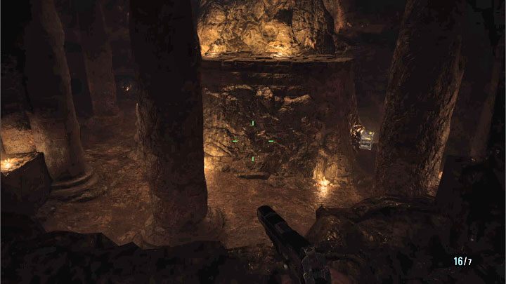 Shortly after using the typewriter, you will get close to the cave under the Stronghold in the picture above - Resident Evil Village: Fighting Urias, returning to the village - walkthrough - Stronghold - Resident Evil Village Guide