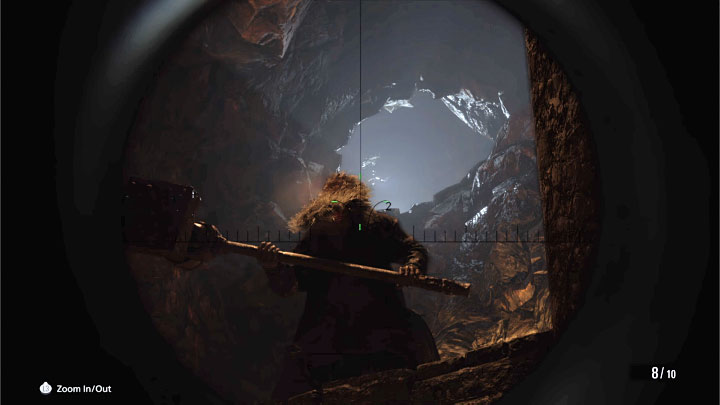 Urias will appear on the top shelf - he is a troll that will use a big hammer during the fight - Resident Evil Village: Fighting Urias, returning to the village - walkthrough - Stronghold - Resident Evil Village Guide